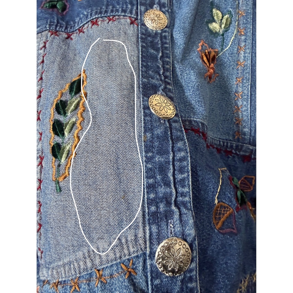 Vintage Sara Studio Denim Jacket Patchwork Leaf E… - image 6
